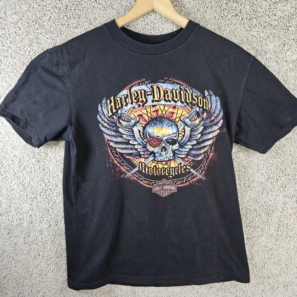 Harley Davidson Pirate Skull Sword Cross Black Shirt Size Large Duluth MN - Picture 1 of 11